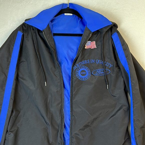 Ford /UAW Windbreaker Hooded Blue Black Size Medium - Picture 3 of 12